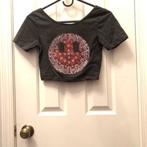 Cropped Hippie Bandana Print Smiley Face Top